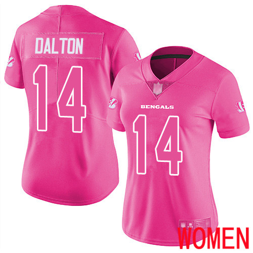 Cincinnati Bengals Limited Pink Women Andy Dalton Jersey NFL Footballl #14 Rush Fashion